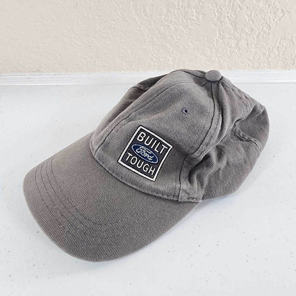 Built Ford Tough Logo Gray Adjustable Hat Vintage Dad Mom Workwear - Picture 4 of 10